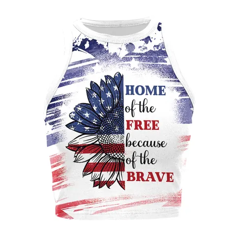 Damen Unabhängigkeitstag USA Flagge Druck Ärmellos Crop Top Slim Fit Polyester Elasthan Amerikanisch Patriotisch Grafik Tank Top
