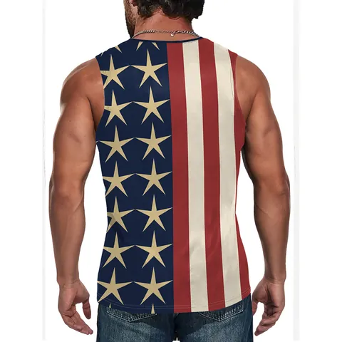Men American Flag Tank Top V Neck Independence Day Sleeveless Shirt Distressed Star Stripe Digital Print Casual Streetwear Vest