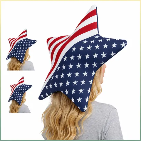 USA Independence Day Patriotic Star Shaped Hat Red White Blue Stars Stripes Beret For July Fourth Party Stage Costume