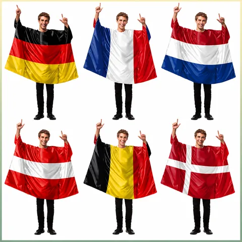 National Flag Pattern Digital Printed Cape Poncho Satin Smooth Adult Unisex Costume For Carnival Festival Sports Performance