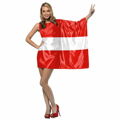 Women Asymmetrical National Flag Digital Print Satin Costume Dress For Parade Party Stage Performance Specialty Clothing