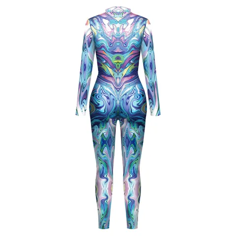 Unisex 3D Digitaal Gedrukte Strakke Jumpsuit Cyberpunk Cosplay Bodysuit Rits Lange Mouw Performance Kostuum Zentai Pak