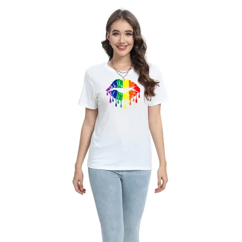 Women's Casual Round Neck Short Sleeve T-Shirt Rainbow Pride Print Loose Fit Polyester Spandex Blend Summer Top
