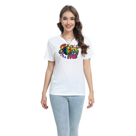 Women's Casual Round Neck Short Sleeve T-Shirt Rainbow Pride Print Loose Fit Polyester Spandex Blend Summer Top