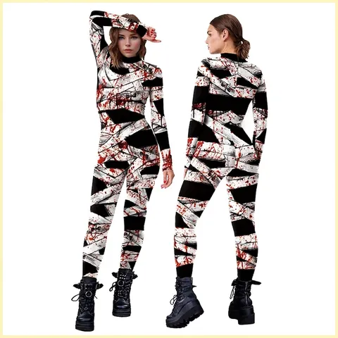 Dames Halloween Bloederige Mummie Jumpsuit Horror 3D Digitale Printing Lange Mouw Skinny Bodysuit Polyester Elastaan Party Cosplay