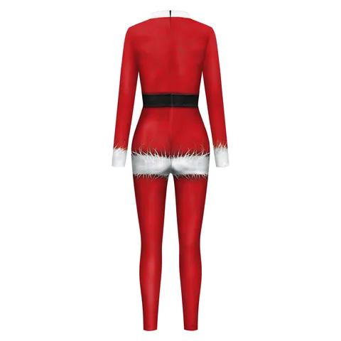 Herren Weihnachten Weihnachtsmann 3D Digitaldruck Jumpsuit Kunstfellbesatz Langarm Bodysuit Festliche Party Kostüm