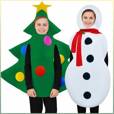 Adult Kids Christmas Snowman Tree Novelty Costume Polyester Sponge Party Dress Up Outfit For Holiday Stage Performance