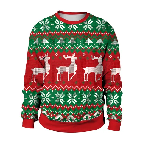 Women Casual Christmas Sweatshirt Snowman Elk Digital Print Crew Neck Pullover Funny Ugly Christmas Sweater Holiday Top