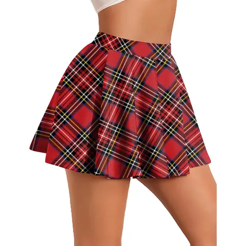 Sexy Women High Waist Plaid Pleated Mini Skirt Digital Print Milk Silk St Patrick's Day Costume Academy Style Skater Skirt