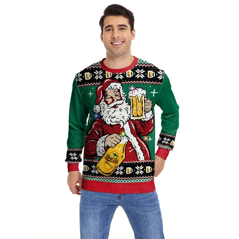 Women's Christmas Ugly Sweater Casual Long Sleeve Round Neck Santa Claus Husky Digital Print Loose Pullover Sweatshirt