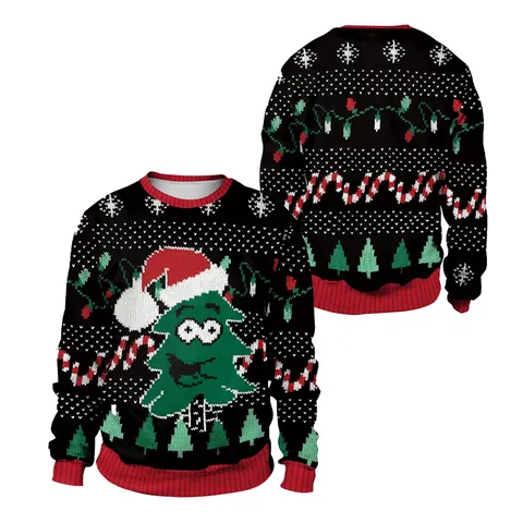 Ugly Christmas Sweater For Men Women Round Neck Long Sleeve Sweatshirt Polyester Digital Printed Holiday Party Pullover