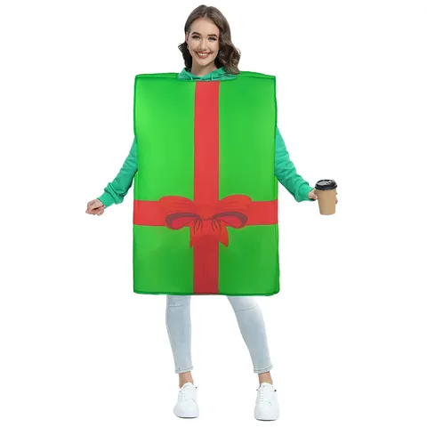 Lustiges Weihnachtsgeschenkbox Kostüm Für Erwachsene Kinder 3D Schwamm Outfit Für Party Aufführung Cosplay Grün Rot Rentier Schneeflocke Kleidung