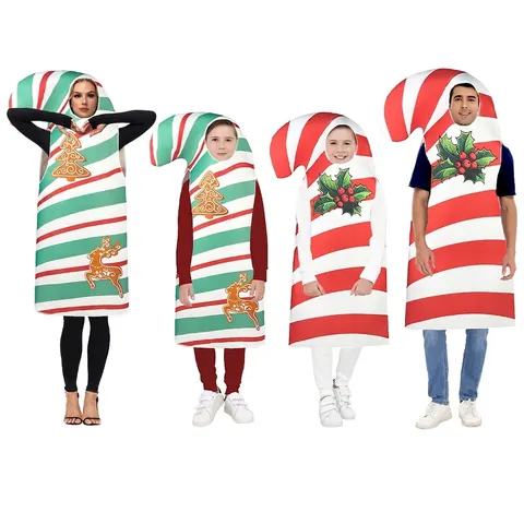 Kerst Zuurstok Kostuum Gestreepte Polyester Spons Performance Kleding Voor Volwassenen En Kinderen Feest Cosplay Rekwisieten