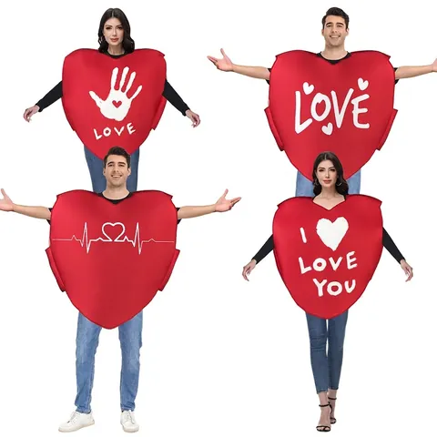 Erwachsene Rotes Herz Kostüm Lustig Valentinstag Performance Tunika Schwamm Verbundgewebe Party Cosplay Outfit