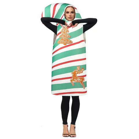 Kerst Zuurstok Kostuum Gestreepte Polyester Spons Performance Kleding Voor Volwassenen En Kinderen Feest Cosplay Rekwisieten