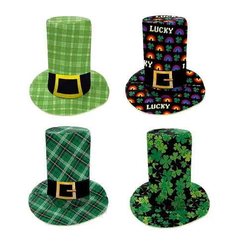 Cappello a Cilindro Verde San Patrizio Con Fibbia Trifoglio Plaid Motivo Lucky Cappello da Festa in Costume per Uomo Donna