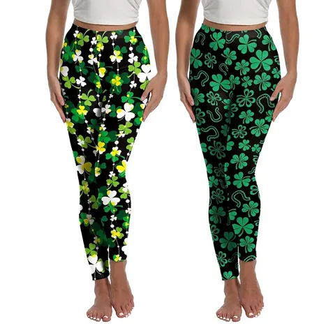Damen St. Patrick's Day Kleeblatt Druck Yoga Leggings Hohe Taille Bauchkontrolle Laufen Enge Hose Kleeblatt Muster