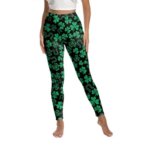Damen St. Patrick's Day Kleeblatt Druck Yoga Leggings Hohe Taille Bauchkontrolle Laufen Enge Hose Kleeblatt Muster