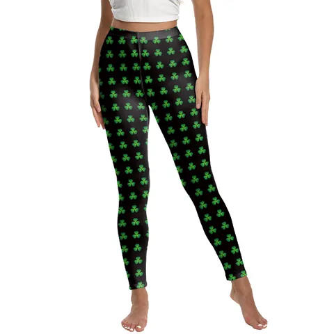 Women's St. Patrick's Day Yoga Pants High Waist Tummy Control Leggings Shamrock Plaid Printed Activewear Fitness Tights