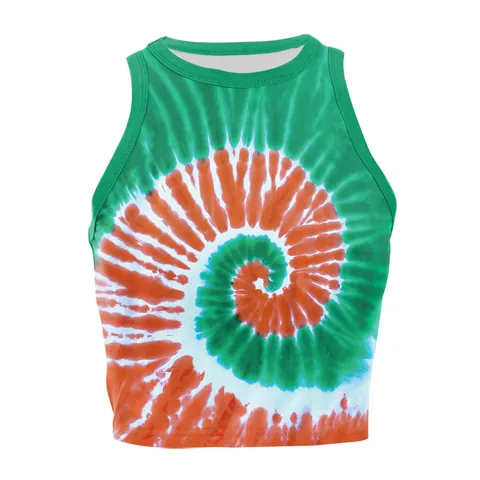 Women St Patrick's Day Crop Top Sexy Tie Dye Shamrock Print Tank Top Sleeveless Round Neck Slim Fit Festive Party Vest