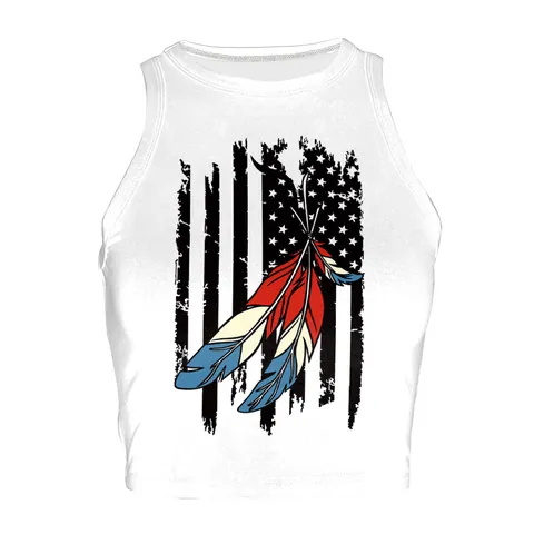 Damen Unabhängigkeitstag Amerikanische Flagge Druck Crop Tank Top Ärmellos Rundhals Schmetterling Herz Feder Sommer Slim Fit Weste