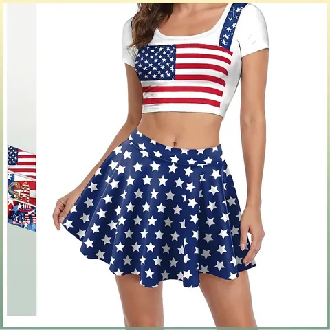 Unabhängigkeitstag Amerikanische Flagge Drucken Crop Top Für Damen Sterne Streifen Patriotische Sommer Casual Kurzarm Shirt