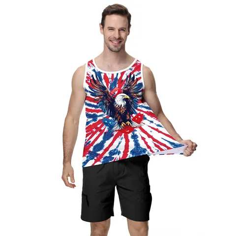Men Independence Day Tank Top USA Flag Sleeveless Shirt Freedom Eagle Graphic Retro Summer Breathable Mesh Vest Top