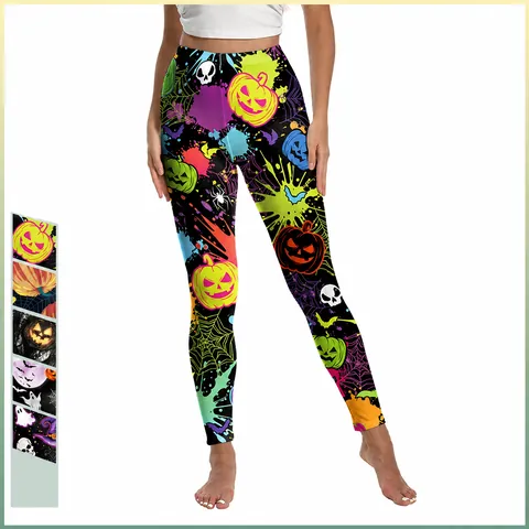 Pantalon de Yoga Taille Haute pour Femmes Halloween Leggings à Imprimé Numérique de Citrouille et Crâne Pantalon de Fitness Élastique pour Fête