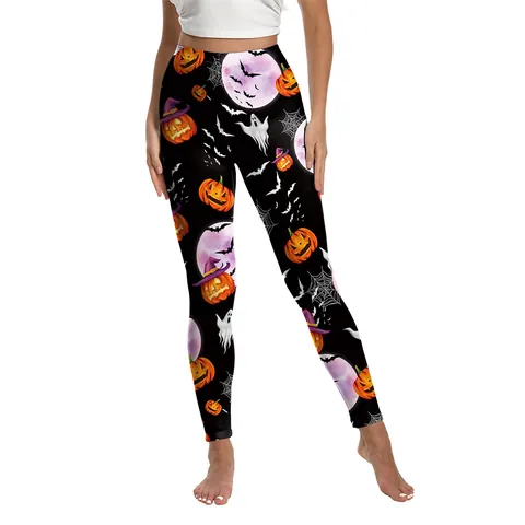 Women's Halloween High Waist Yoga Pants Pumpkin Skull Digital Print Leggings Stretchy Sporty Tummy Control Fitness Trousers Holiday Party Wear