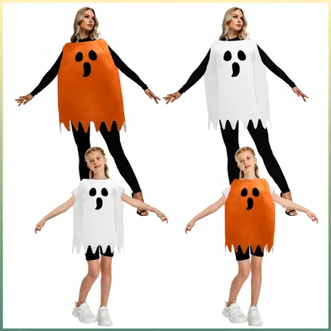 Halloween Ghost Costume Funny Pumpkin Orange White Sponge Fabric Stage Performance Clothing For Adult Kids Roleplay Party Outfits