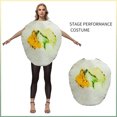Costume Divertente Creativo a Forma di Sushi Stampa Digitale Spugna Poliestere Vestito per Esibizione Adulti Halloween Cosplay Festa Cibo Puntelli