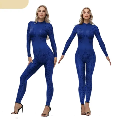Dames 3D Digitale Print Lange Mouw Bodysuit Staande Kraag Slanke Pasvorm Jumpsuit Voor Halloween Cosplay 88% Polyester 12% Elastaan