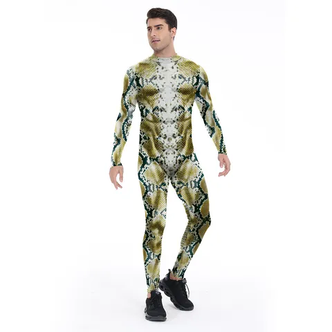 Adults Animal Print Body Suit Skinny Long Sleeve Jumpsuit For Halloween Party Cosplay Animal Skin Texture Muscle Print Adult Unitard