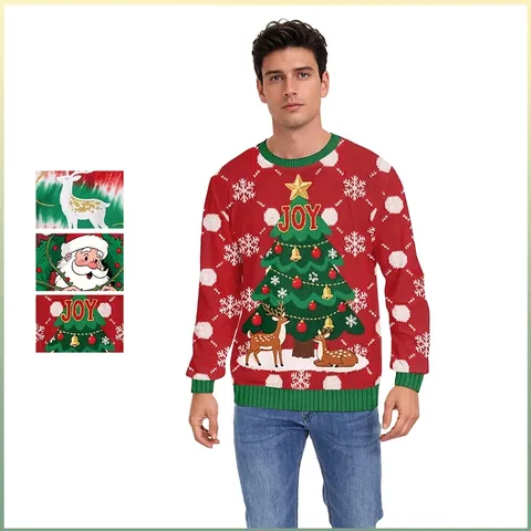 Sweat-shirt de Noël à Col Rond pour Femmes Imprimé Renne Père Noël Tie Dye Pull à Manches Longues Haut Décontracté de Fête