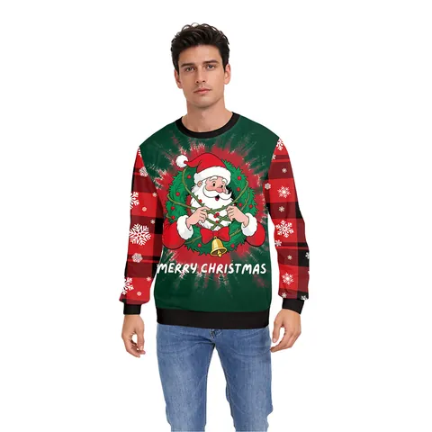 Sweat-shirt de Noël à Col Rond pour Femmes Imprimé Renne Père Noël Tie Dye Pull à Manches Longues Haut Décontracté de Fête