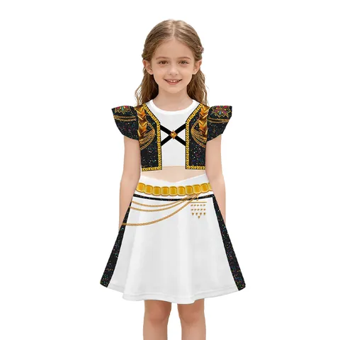Girls Stage Performance Dress Top And Skirt Outfit Kids K-POP Cosplay Costume Party Dance Clothing No Sleeve Performance Wear