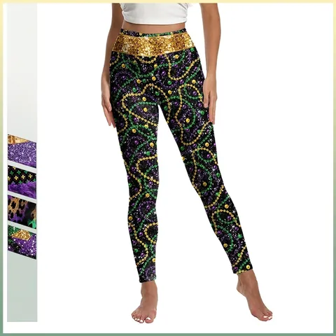 Damen Mardi Gras Karneval Leggings Hohe Taille Yoga Hose Digitaldruck Pailletten Perlenmuster Festliche Sportliche Hosen