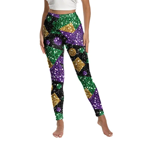 Damen Mardi Gras Karneval Leggings Hohe Taille Yoga Hose Digitaldruck Pailletten Perlenmuster Festliche Sportliche Hosen