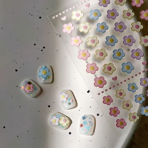 5D Relief Nagelaufkleber Frangipani Macaron Blume Herz 3D Geprägt Selbstklebend Decals Für Damen DIY Maniküre Dekoration