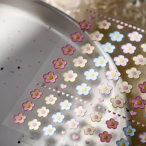 5D Relief Nagelaufkleber Frangipani Macaron Blume Herz 3D Geprägt Selbstklebend Decals Für Damen DIY Maniküre Dekoration