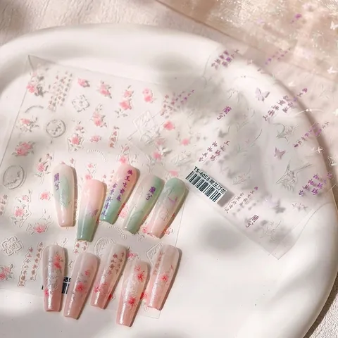 5D Relief Nail Art Stickers Chinese Ancient Style Flower Butterfly Matte Transparent Ultra Thin Self Adhesive DIY Manicure Decoration