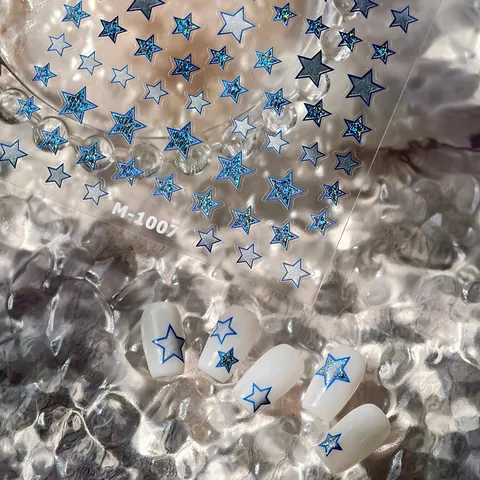 Pegatinas de Uñas de Estrellas Azules Láser Holográfico Brillo Cielo Estrellado Calcomanías Para Mujeres DIY Manicura Decorativo Pegatinas Finas