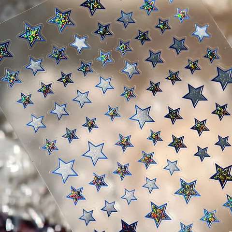 Pegatinas de Uñas de Estrellas Azules Láser Holográfico Brillo Cielo Estrellado Calcomanías Para Mujeres DIY Manicura Decorativo Pegatinas Finas