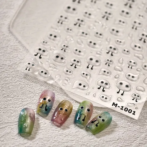 5D Relief Nail Art Stickers Cute Cartoon Monster Jelly Water Drop 3D Embossed DIY Manicure Decoration For Women