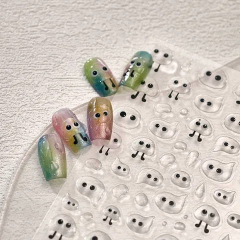 5D Relief Nail Art Stickers Cute Cartoon Monster Jelly Water Drop 3D Embossed DIY Manicure Decoration For Women