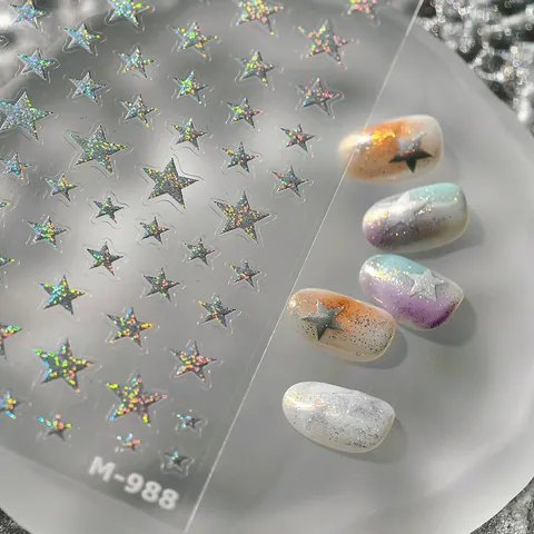 Adesivi per Unghie a Stella Olografica Laser Autoadesivi Scintillanti Design Stellato Multi Misura per Decorazione Manicure Fai-da-te Donna