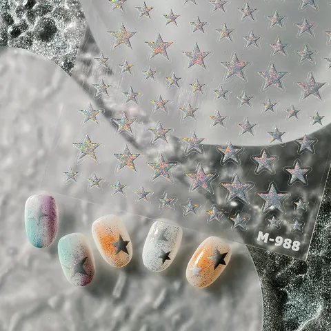 Adesivi per Unghie a Stella Olografica Laser Autoadesivi Scintillanti Design Stellato Multi Misura per Decorazione Manicure Fai-da-te Donna