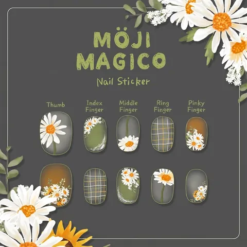 Adesivi per Unghie Autoadesivi a Forma di Margherita Giapponese Design Sottile Fiori Girasole Griglia per Manicure Fai da Te Donna