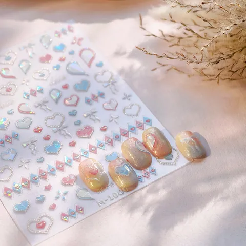 3D Relief Nail Art Stickers Holographic Laser Heart Bow Design Self Adhesive DIY Nail Decals Decoration For Valentine Gift