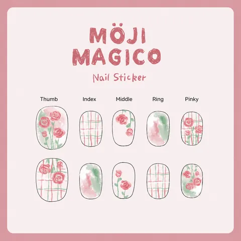 3D Embossed Matte Nail Stickers Pink Rose Gingham Plaid Pattern Self Adhesive DIY Nail Art Decals For Women Kids Decor